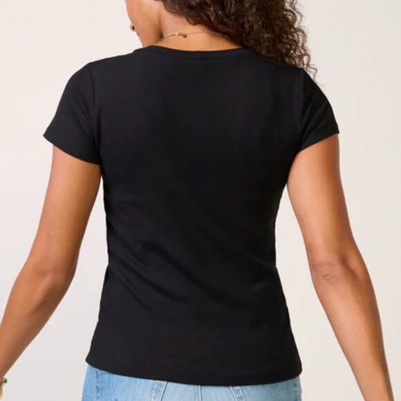 LNA Evereve Harrison Black Double Layer Crew Neck Short Sleeve Tee L - Picture 3 of 8